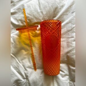 New Starbucks 2022 Mango Ombré 24 oz Cold Cup Jeweled Tumbler